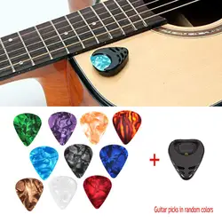 10Pcs Guitar Picks & Guitar Pick Holder Set For Acoustic Guitar Electric Guitar Bass Ukulele Stick-on Holder (Random Color)