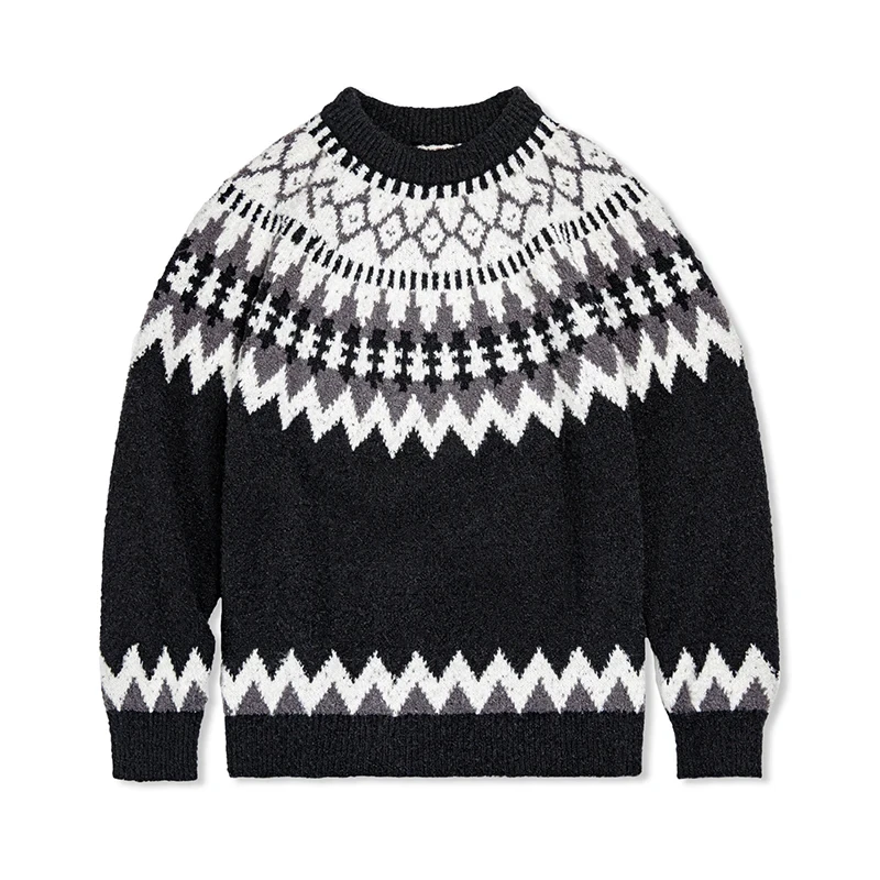 Maden Vintage Heavyweight Fair Isle Icelandic Sweater Round Neck Jacquard Bottom Knitwear Thickened Warm Pullovers for Christmas 6