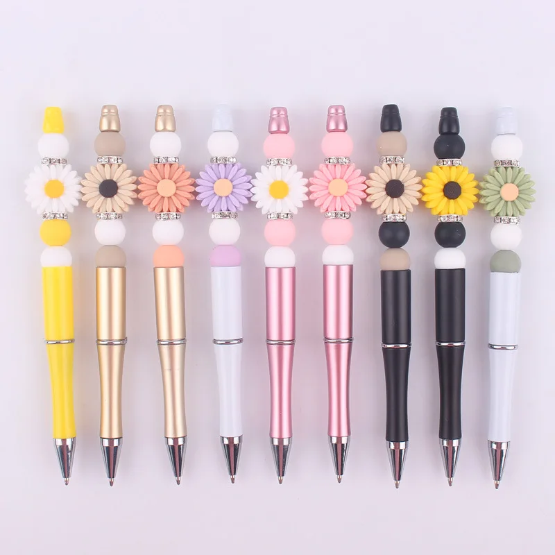 

Cute Cartoon Silicone Daisy Round Beaded Ballpoint Pen Creative Colorful Plastic Ballpoint Pen DIY School Office Writing Product