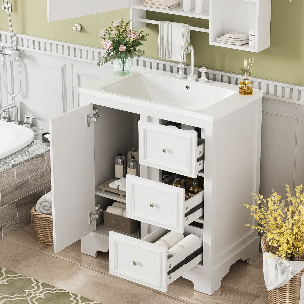 30 Inch Bathroom Vanity with Sink, Modern Elegant Bathroom Storage Cabinet with 3 Drawers and Adjustable Shelves 4