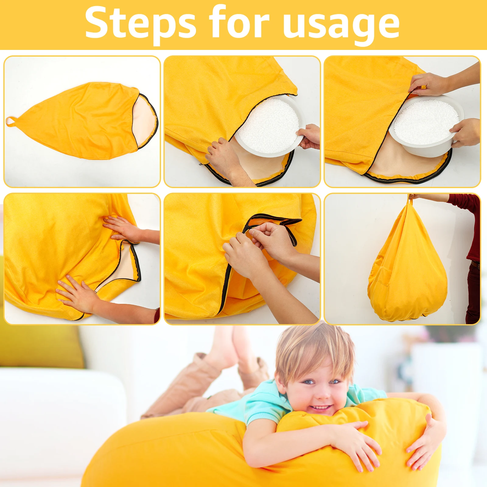 1/2Pcs Lazy Sofa Cover Solid Chair Covers Without Filler Large Bean Bag Cover Adults Couch Living Room Bedroom Tatami Lounger 3