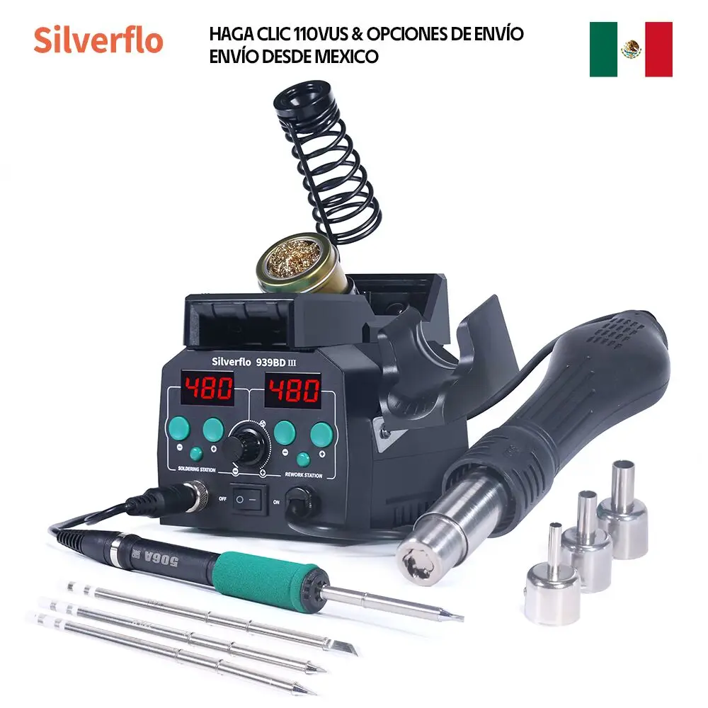 Silverflo 938BD-III Soldering Station T12 Soldering Iron Hot Air Welding Station With Auto Sleep 3 T12 Iron Tips soldering iron soldering station soldering tool welding tool