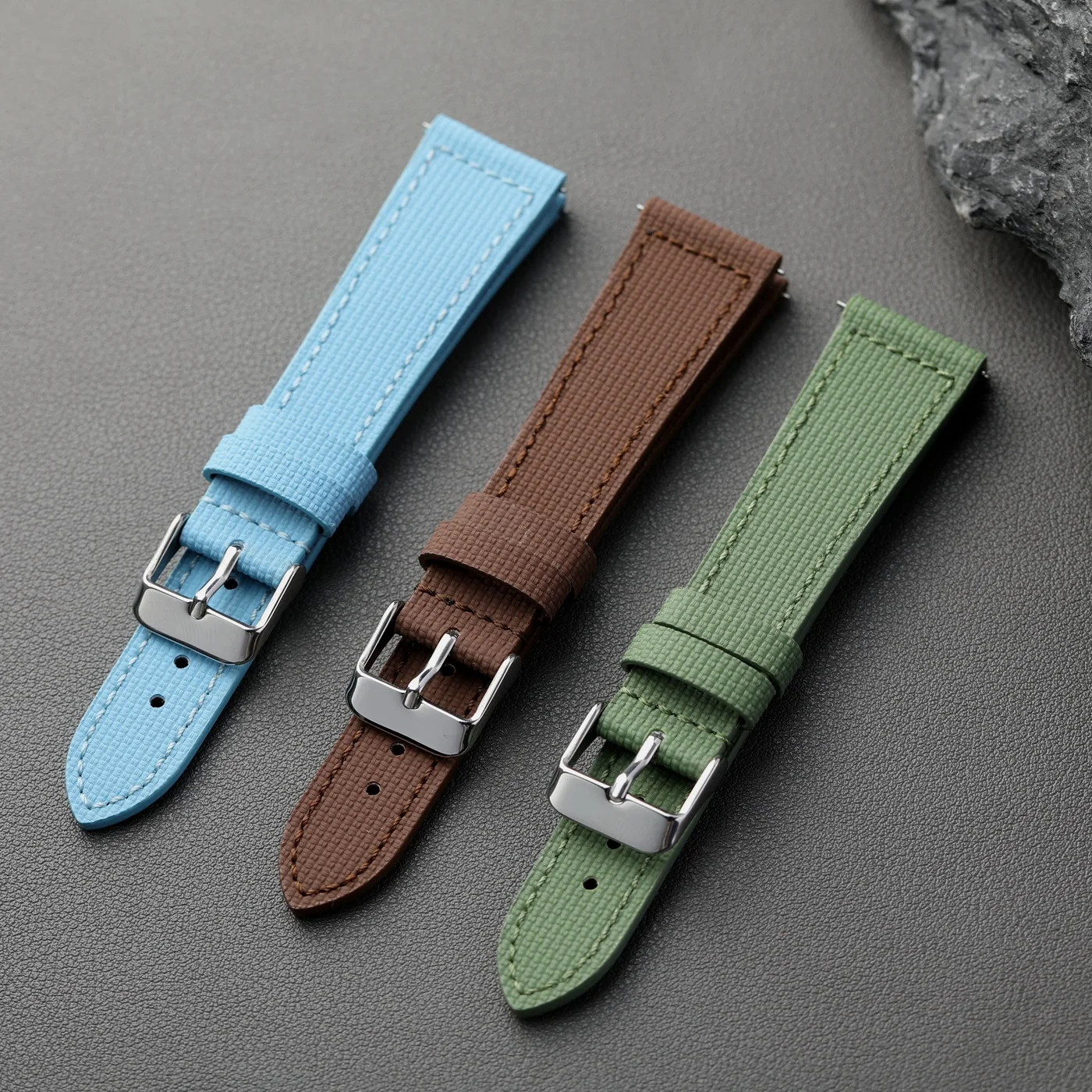 Premium Waterproof Fluororubber Leather Strap - Quick Release, Soft, Retro Design in Blue, Black, and Brown