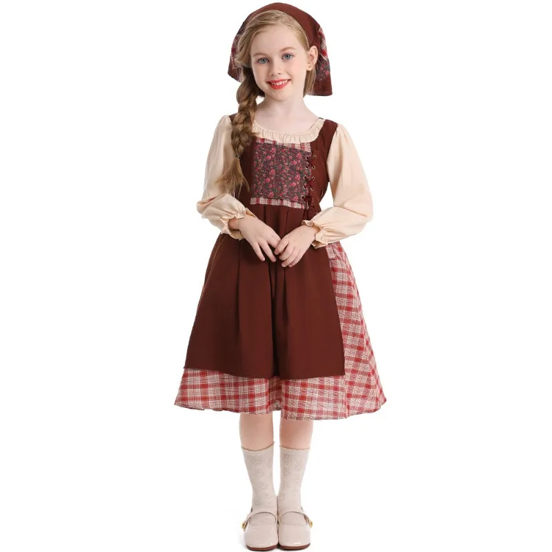 Little Match Girl Costume Stage Play Outfit Country Farm Maid Dress Peasant Poor Character Uniform for Christmas Theater