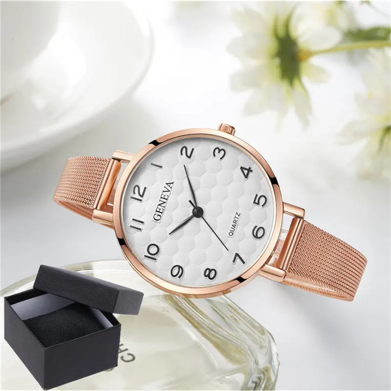 Ginevra Orologi Al Quarzo Da Donna Fashion Luxury Rose Gold Metal Mesh Belt Watch Orologio Da Polso Casual Da Donna Con Scatola Relogio Feminino