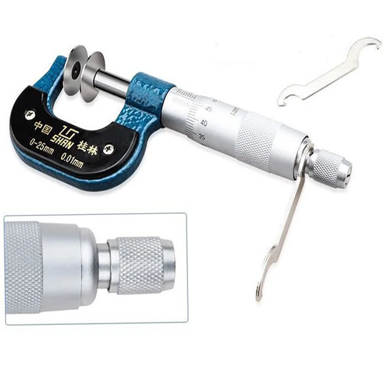 Description Picture 3 of itemMeasuring tool 0-25mm/0.01 disk type thickness micrometer gear tooth micrometers disc micrometer set micrometro