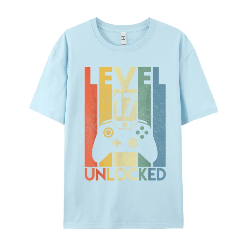 Level 17 Unlocked Shirt Funny Short Sleeve Tops Tees Crew Neck Combed cotton women's Tshirts Casual Tee Shirt Hip Hop Level 17 Unlocked Shirt Funny Video Gamer 17th Birthday Gift T-Shirt__19984 light