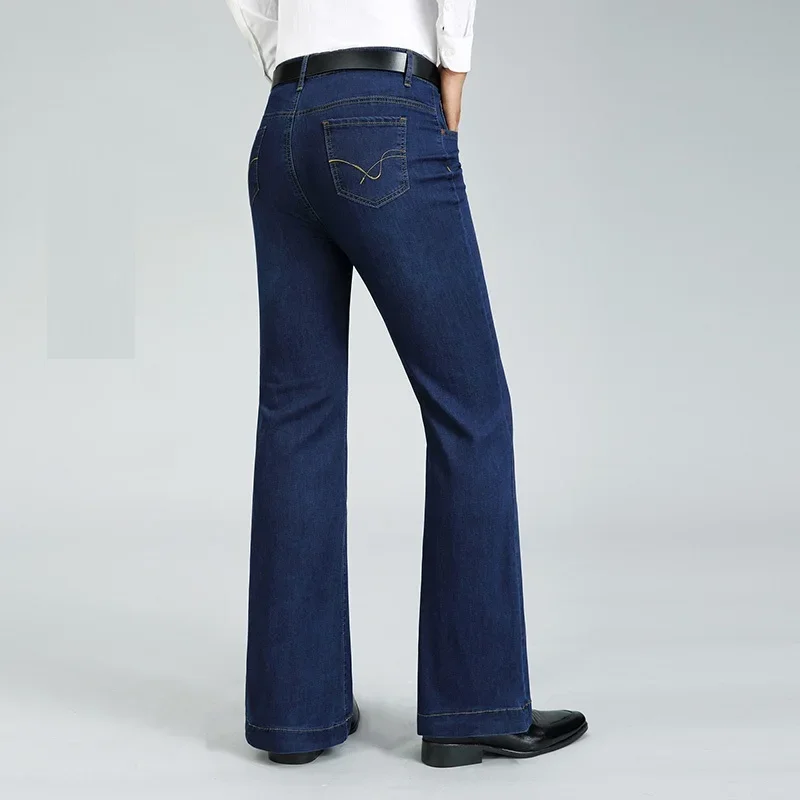 2024 Men's Four Seasons New Flared Jeans Mid-Waist Stretch Boot Cut Business Fashion Trend Casual Wide Leg Pants 6