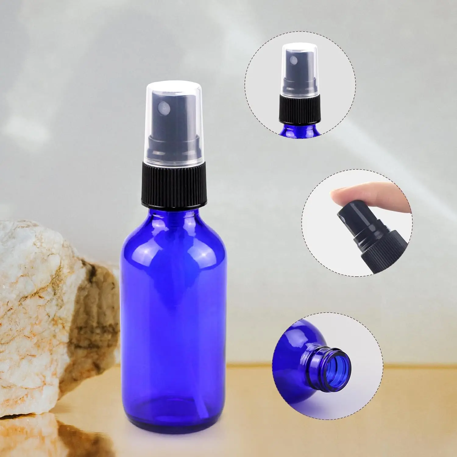 12PCS 5ml-100ml Blue Glass Perfume Bottle Sprayer Fog Bottle Travel Refill Essential Oil Container