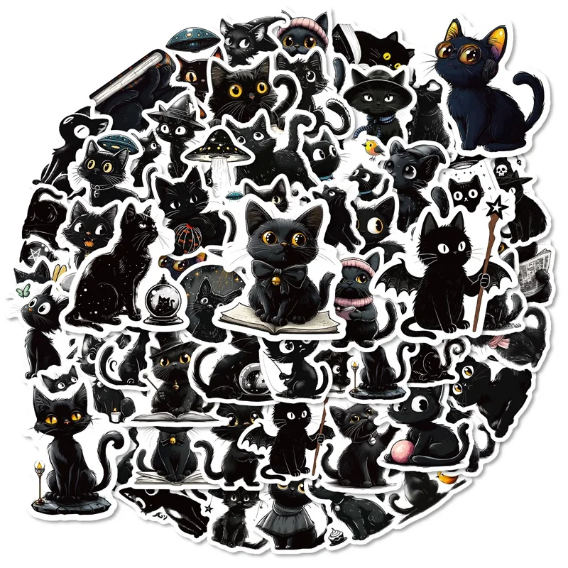 10/30/56PCS 귀여운 검은 고양이 PVC 스티커 미학적 DIY 장식 스크랩북킹 수제 회계 용품 어린이용