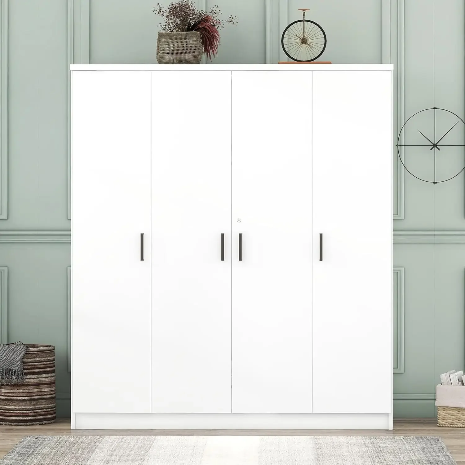 4-Door Wardrobe with Drawers, Shelves and Hanging Rail, Freestanding Armoire Wardrobe Closet, (White+4-Door) 3
