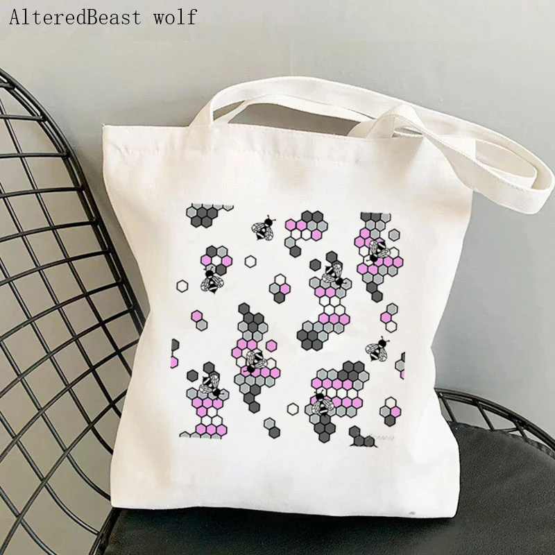 Women Shopper bag Bi Pride Bees Printed Kawaii Bag Harajuku Shopping Canvas Shopper Bag girl handbag Tote Shoulder Lady Bag