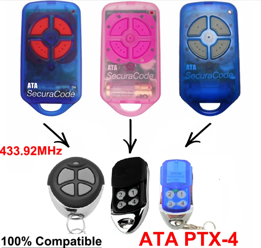 ATA PTX4 Herculift PTX-4 차고 문 오프너 원격 제어 4 버튼 교체 클론 호환 보안 키