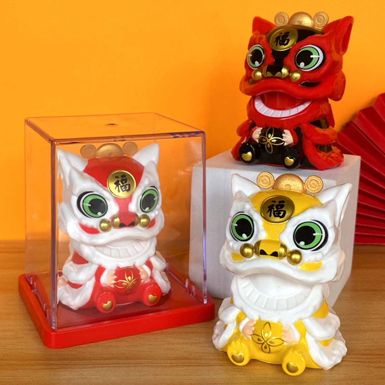 Solarbetriebene niedliche Löwenfigur, nickende Figur, Tischdekoration für Zuhause, Auto, chinesisches Neujahr, Glücksgeschenk mit Acrylabdeckung – Detail 7