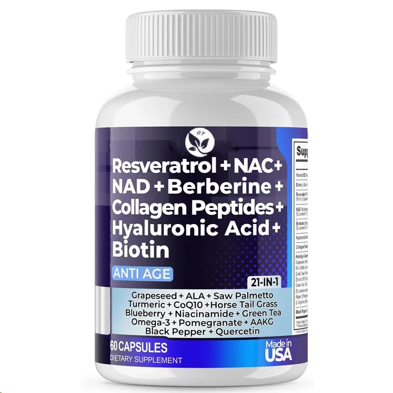 Nad+ Resveratrol Supplements Collagen Supplements Resveratrol Nad Aspartate Hyaluronic Acid Grape And Blueberry Collagen Peptides Hair Nail Skin And Joint Supplements Capsules