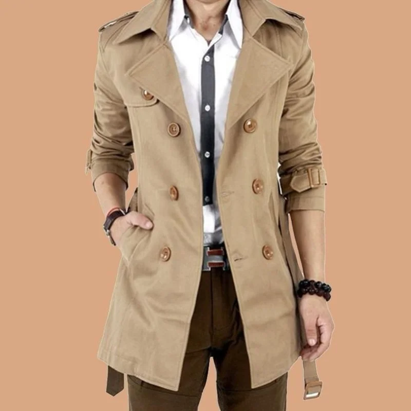 

Men's Windbreaker Pring and Autumn Thick Trench Coat Medium and Long Korean Version Slim Fit Jackets for Men