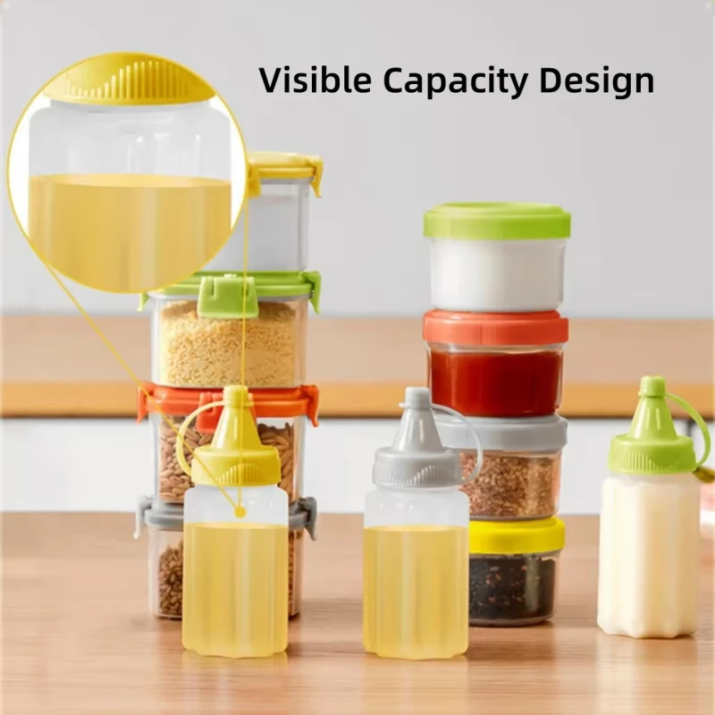 4pcs Transparent Spices Bottle With Lid Portable Mini Sauce Seasoning Box Dispenser Salt Spice Jar Sauce Squeeze Bottle