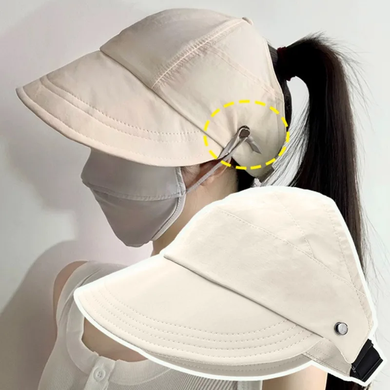 

Summer Wide Brim Fisherman Hat Women Adjustable Solid Color Empty Top Hats Outdoor Casual Sports Sunshade Hats Fashion Accessory