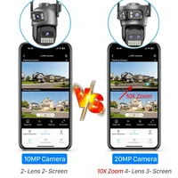 Caméra de surveillance domestique Wi-Fi 20MP 8K à quatre objectifs et trois écrans, zoom 10X, protection de sécurité 10MP 5K, suivi automatique extérieur 6
