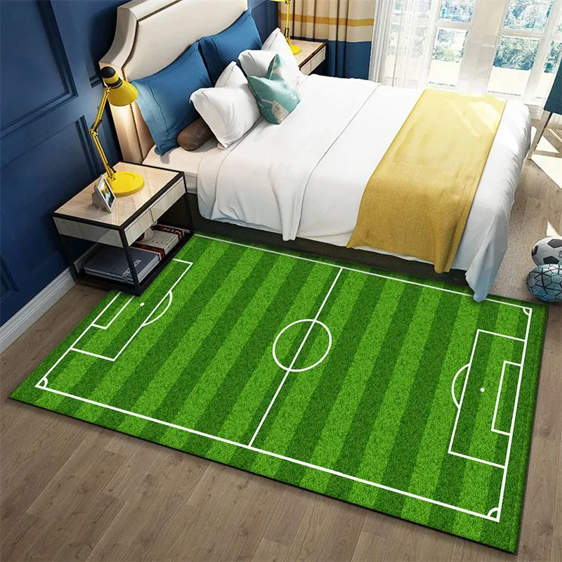 Floor Mat Cartoon Football Field Carpet Sports Theme Play Mat for Boys Girls Soccer Field Gift for Football/Soccer Lovers