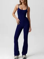 Women's High-Elastic One-Piece Jumpsuit Long Pants Solid Color Flared Design for Daily Casual Fitness Moisture-Wicking 4