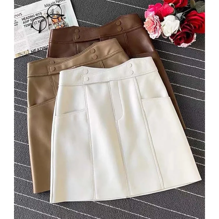 

Genuine Leather Skirt~2024 Spring/Summer Fashionable New Style~Sheepskin High Waisted Casual Short Skirt~A-Line Wrapped Buttocks