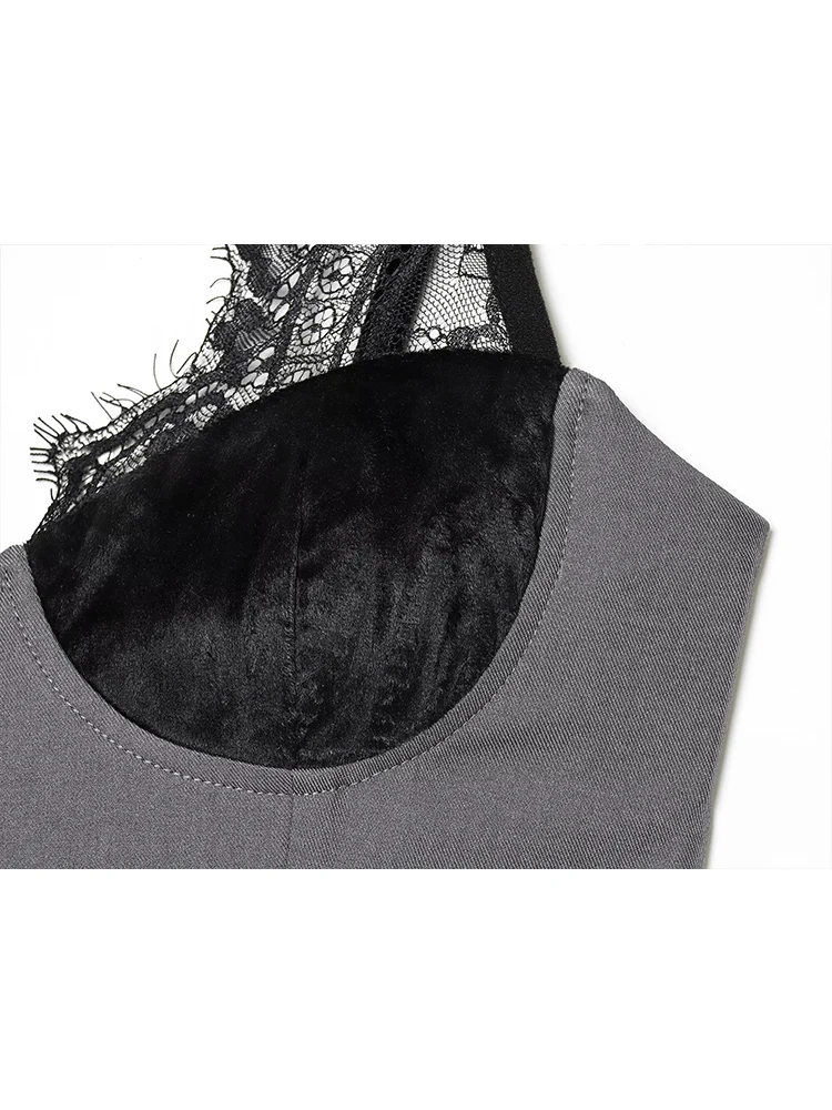 Women Strap Mini Dress Chic Lace Patchwork Sleeveless Sexy Deep V-neck Party Dresses 2026 New Female Slimming Sling Dress