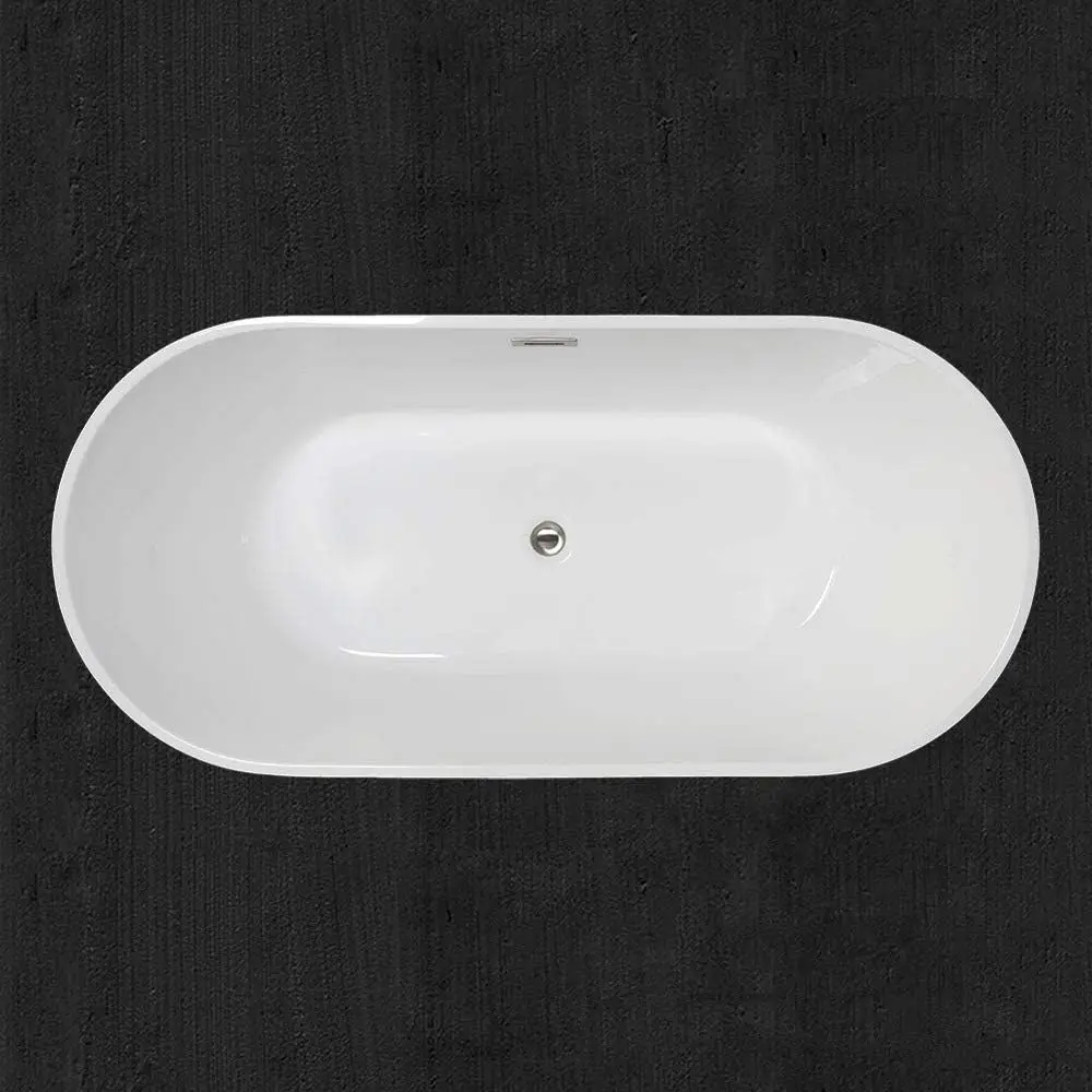 59 inch Acrylic Freestanding Bathtub Contemporary Soaking Tub with Brushed Nickel Overflow and Drain wont discolor over time 5
