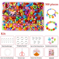 Colorful Beaded Jewelry Craft Kit for Kids - DIY Bracelet and Necklace Making Set (D)