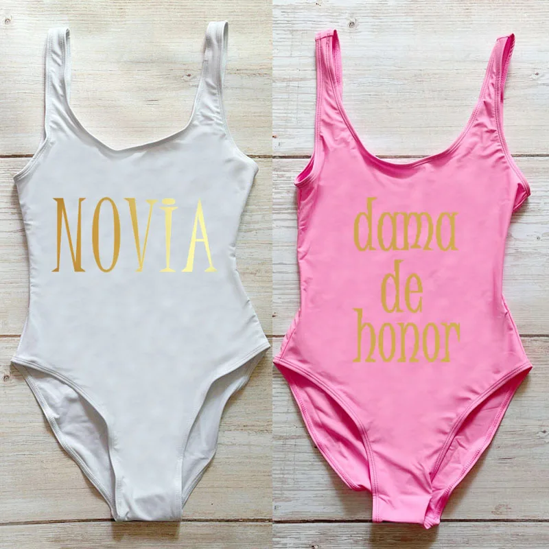 

Novia One Piece Swimsuit Women dama de honor Swimwear Bikini Summer Bathing Suit Lady Wedding Party Lining Beachwear Bodysuit