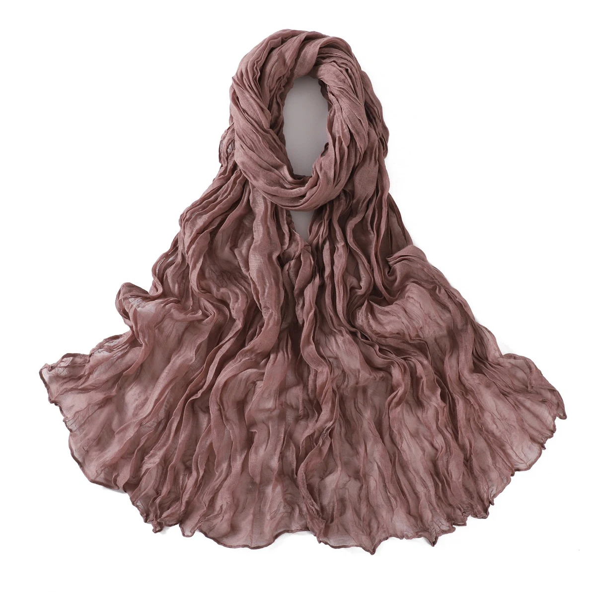 Women's Lightweight Crumpled Cotton Voile Scarf - Spring Solid Color Shawl Wrap