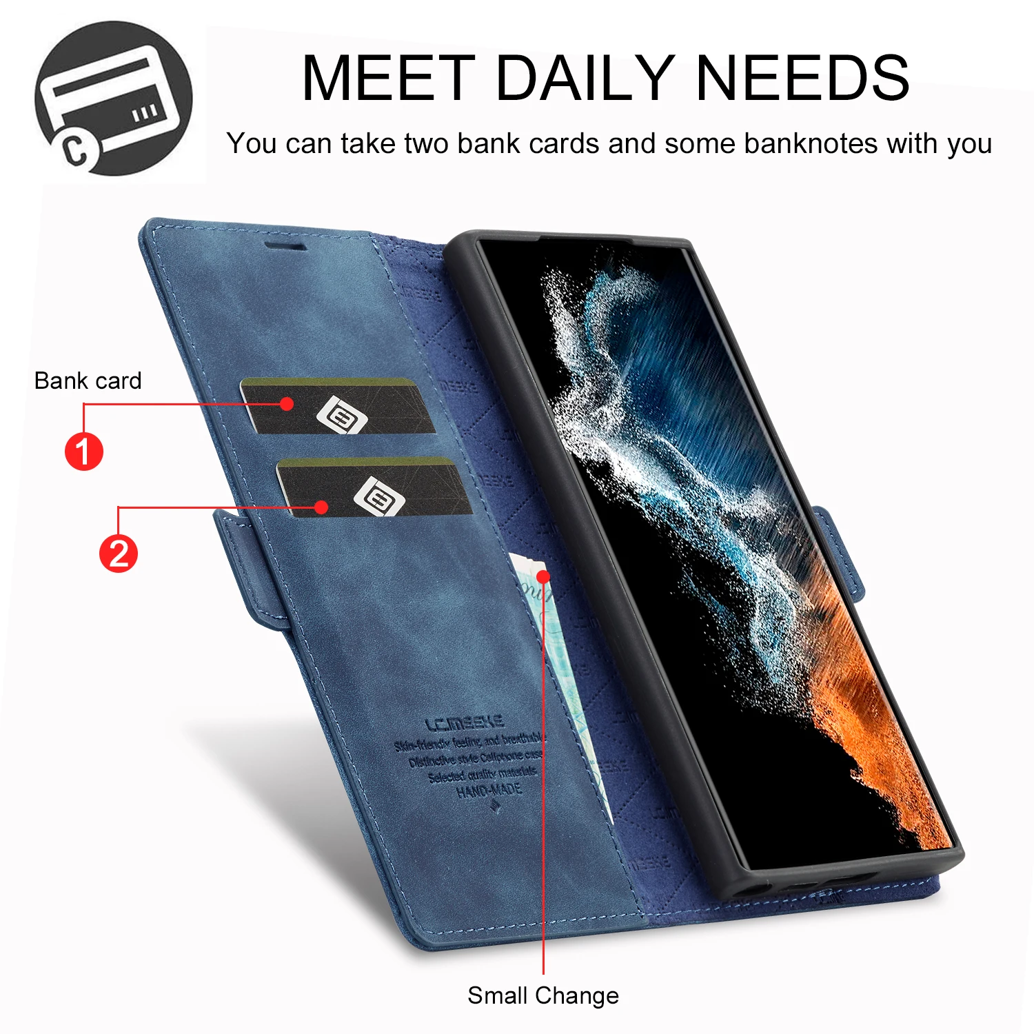 Leather Wallet Case with Magnetic Closure and Card Holder Slot, Shockproof Flip Cover