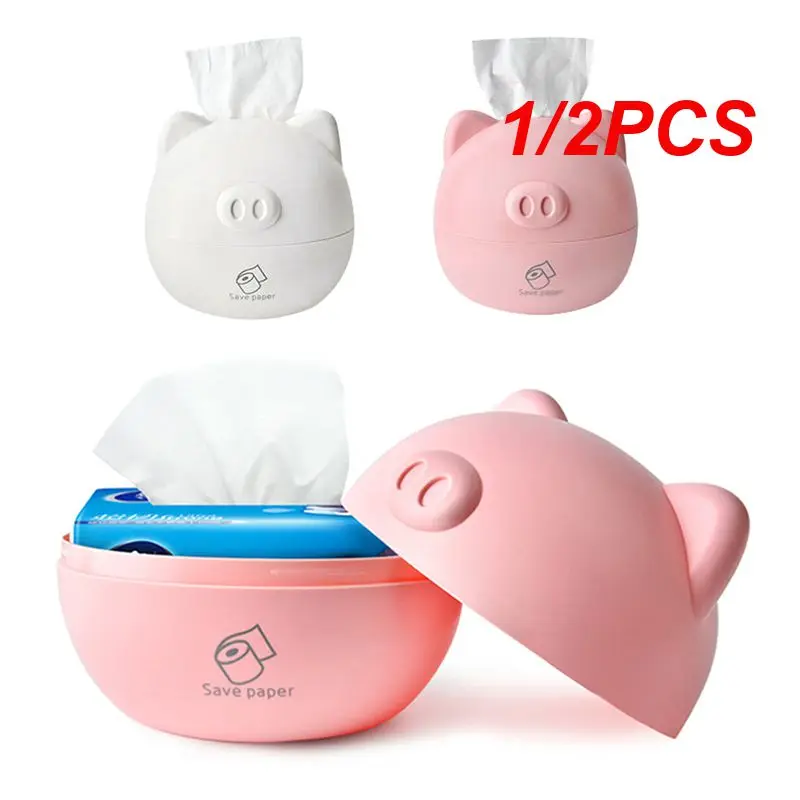 

1/2PCS Cute Pig Tissue Box Nordic Roll Paper Storage Box Round Shape Tissue Case Container Paper Towel Napkin Tissue Holder