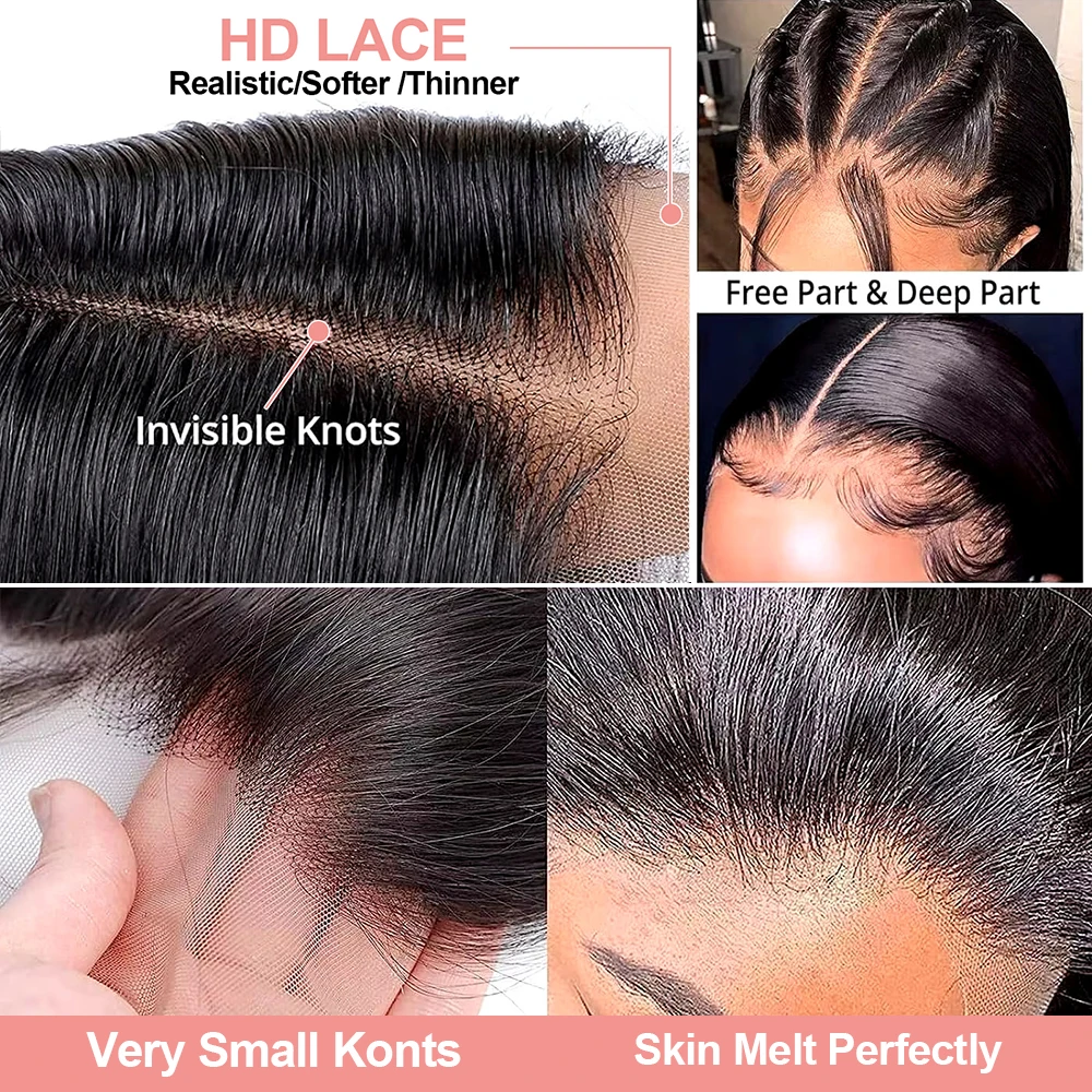 250% Density 13x6 13x4 Lace Frontal Wigs Silky Straight Human Hair HD Lace Front Bob Wigs Pre Cut Glueless Straight Bob Wigs 4