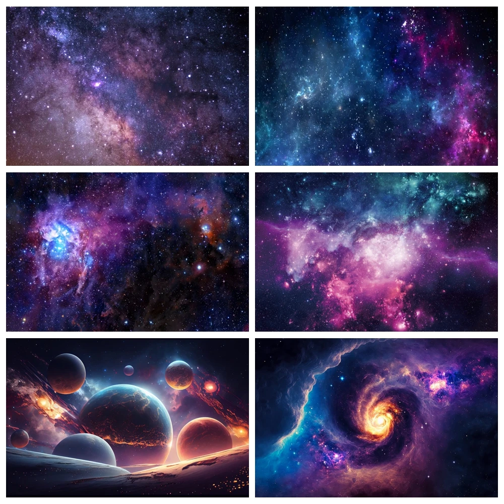 

Starry Sky Universe Space Backdrop Planets Cosmic Galaxy Earth Baby Birthday Photography Background Kids Portrait Photo Studio