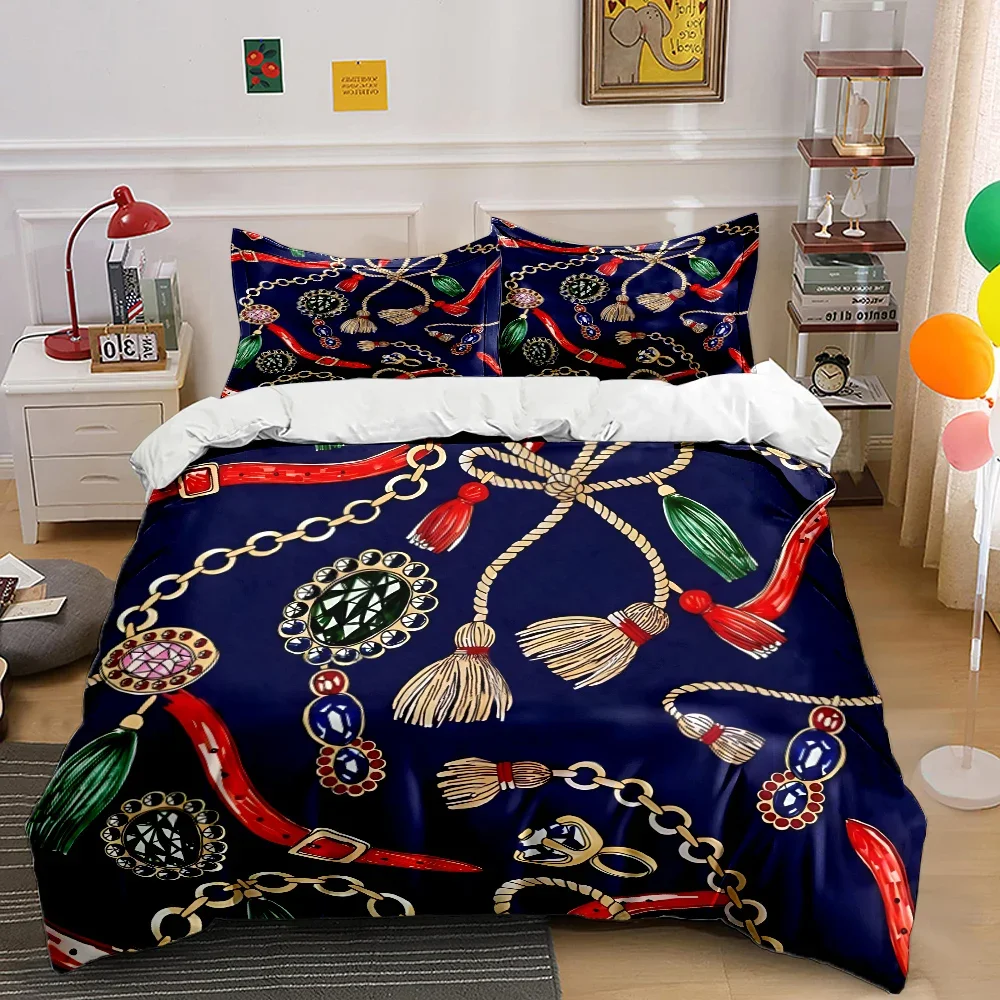 HD Luxury Chain Belt Print Bedding Set Duvet Cover 1 Duvet Cover 2 Pillowcases Adult and Children Bedding Set Luxury for Gifts