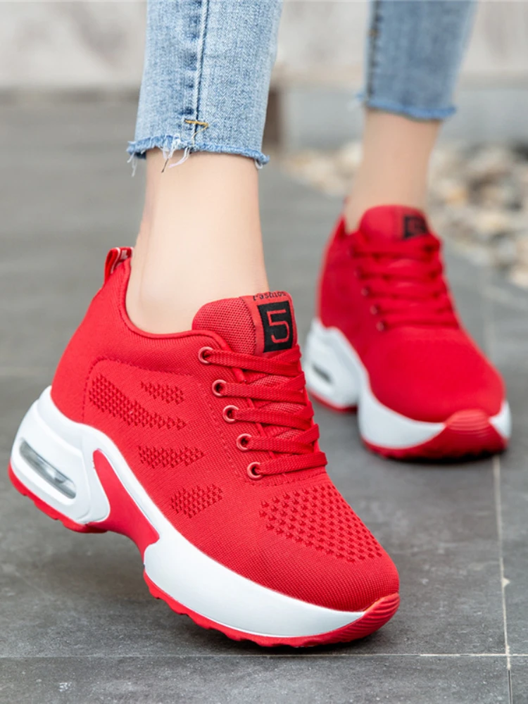2023 Mesh Breathable Sneakers Women Shoes Fashion Wedge Platform Casual  Sport Shoes Female Lace Up Comfortable Running Shoes
