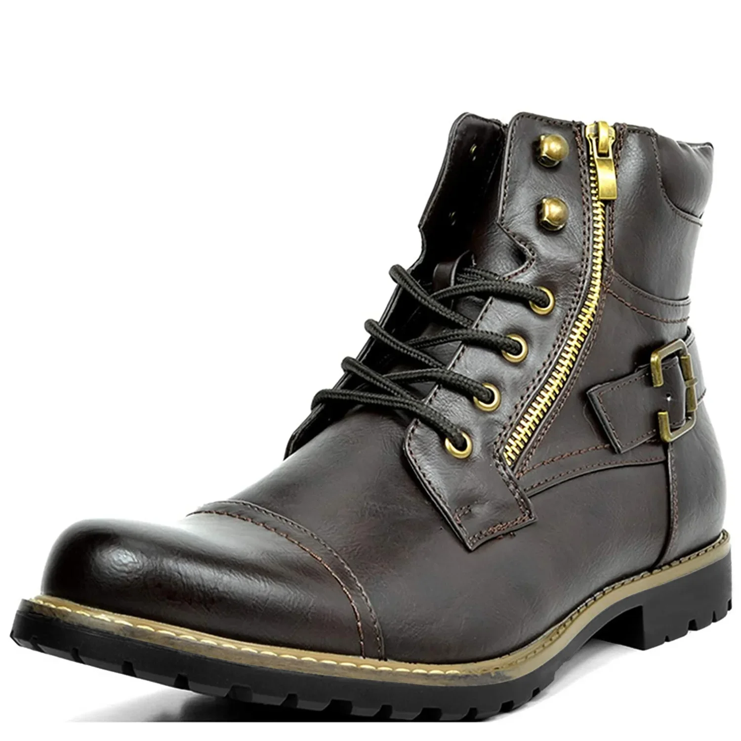 3 Colors Metal Double Zipper Motorcycle Men's Boots Fashion Mid Top Waterproof Riding Motorcyclist Boots