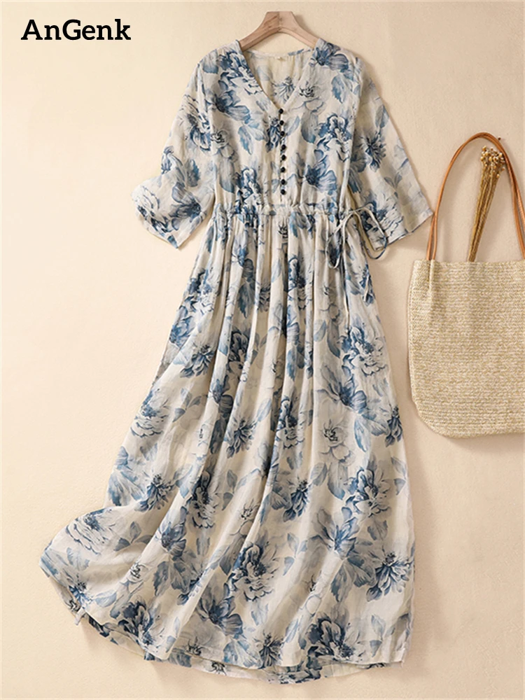 Women's Short Sleeve Floral Maxi Dress - Empire Waist, Plus Size, Casual Summer Dress For Spring & Vacation - View #3