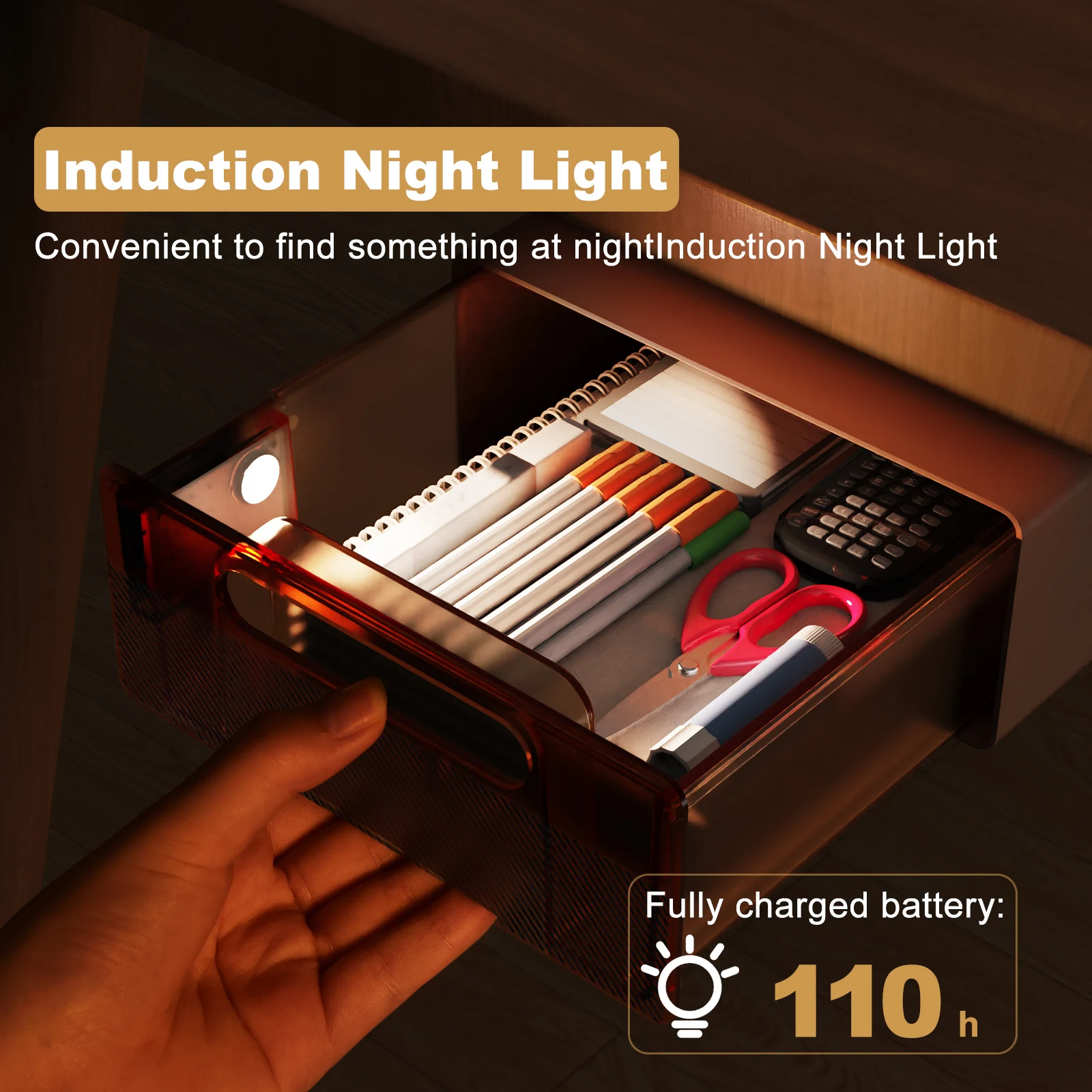 

New Hidden Strong Storage Sticky Eary No-punch Under Light Drawer Under W/ Induction Night Table Desk Storage Organizer Box Groc