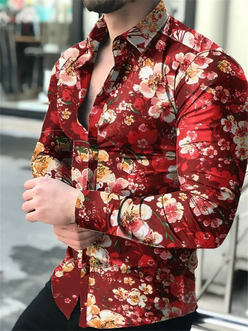 Hot selling fashion luxury social shirt lapel single breasted Hawaiian long-sleeved shirt printed street men's designer clothing