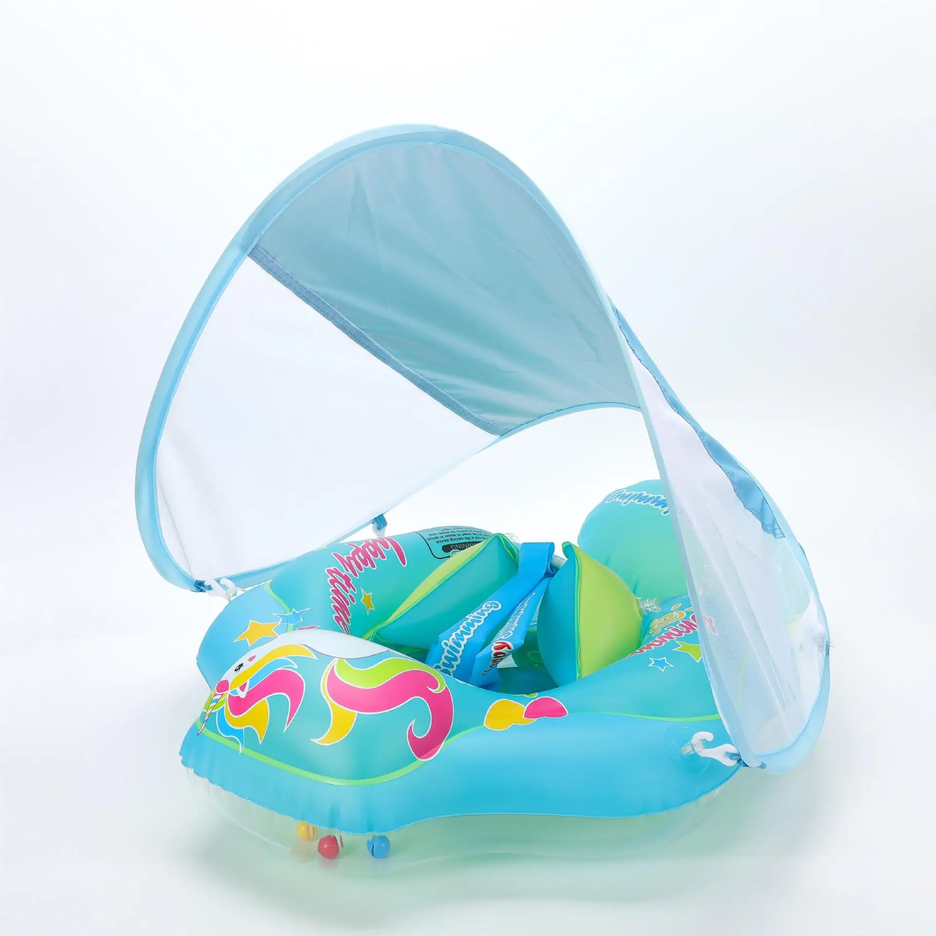 Baby Swim Float Baby Pool Float Inflatable Swimming Ring Toddler Pool Swim Trainer with Bottom Seat Sun Canopy swimming ring swimming pool float swimming float seat