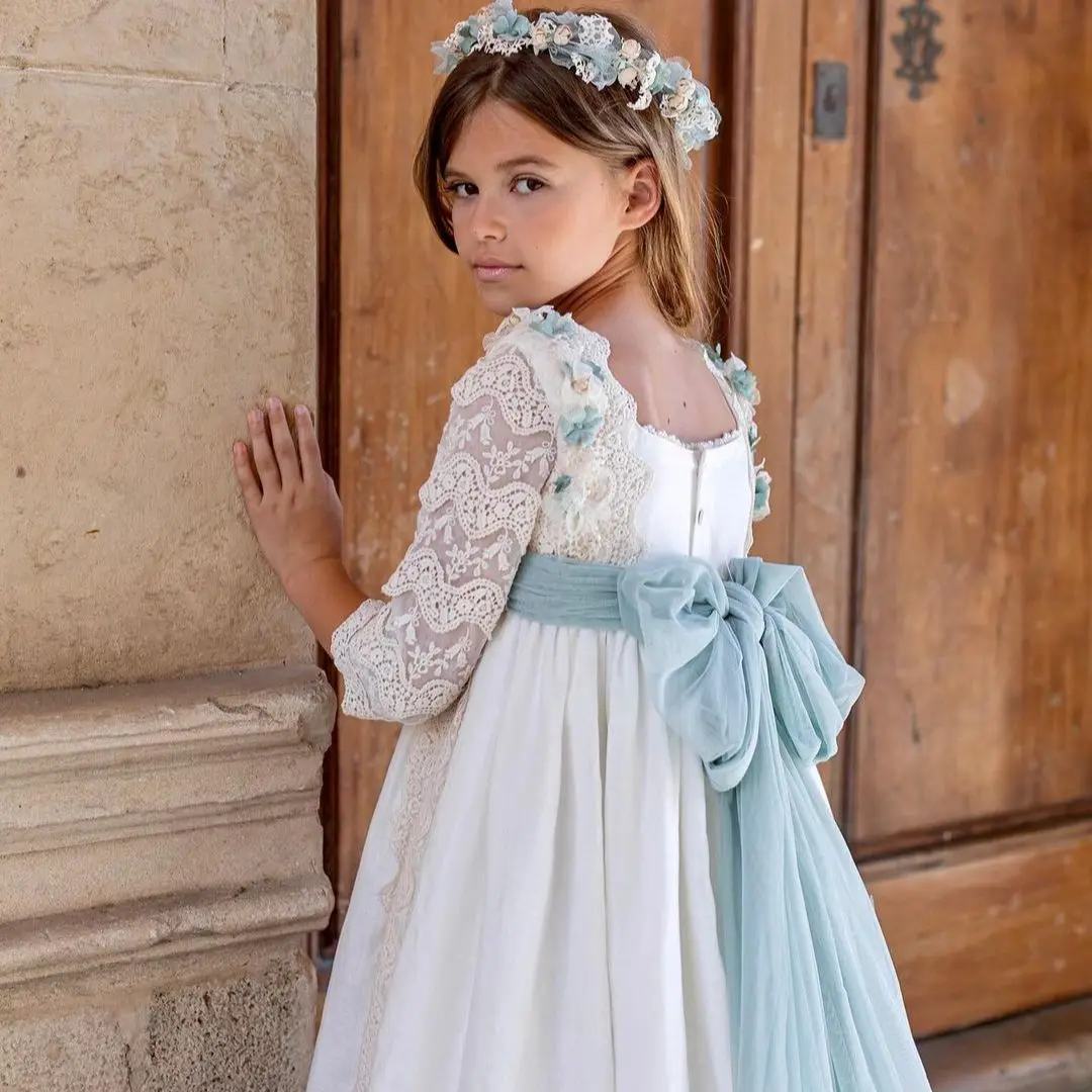 FATAPAESE Fairy Flower Girl Dress Communion Finished Off with Lace on the Neckline Sleeves Embroidered Contton A Line Gown Fairy