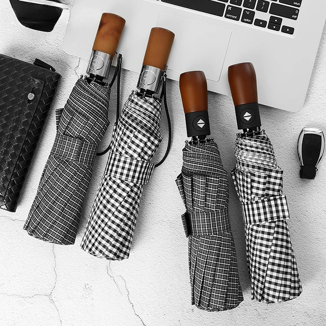 Teljesen Automatikus Rácsos Esernyő, Háromszoros Növeli A Megerősítő Szélrezisztens Esőt Vagy Ragyog Kettős Felhasználású Esernyő