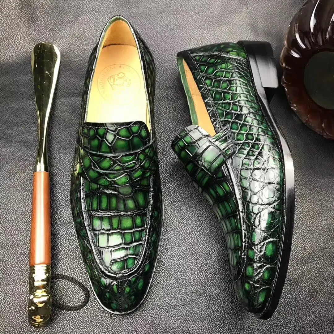 chue s men formal men crocodile leather shoes green color brush