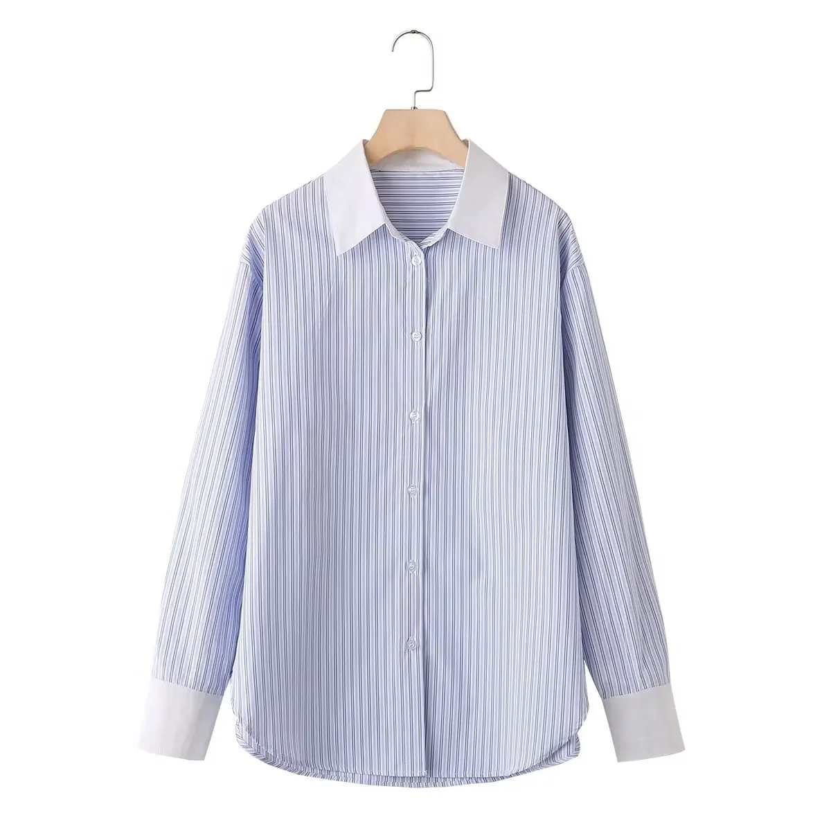 

Women New Fashion Series Contrast Stripes Loose Casual Blouses Vintage Long Sleeve Button-up Female Shirts Chic Tops