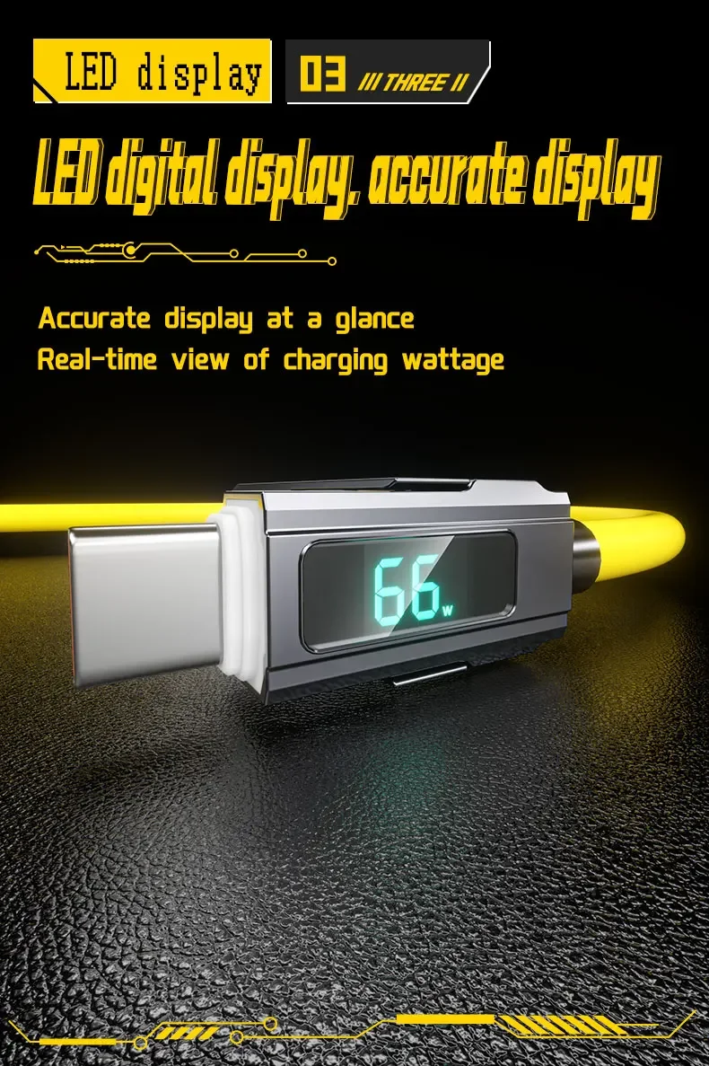4 in 1 USB C Data Cable Digital Display Silicone for Iphone PD 66W Zinc Alloy Fast Charging Cable Line Type C with LED Design