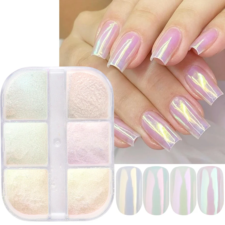 Aurora Mirror Nail Glitter Powder Rubbing Dust Pigment Chrome Iridescent Holographic Nail Art Decorations for Manicure TR1909-12