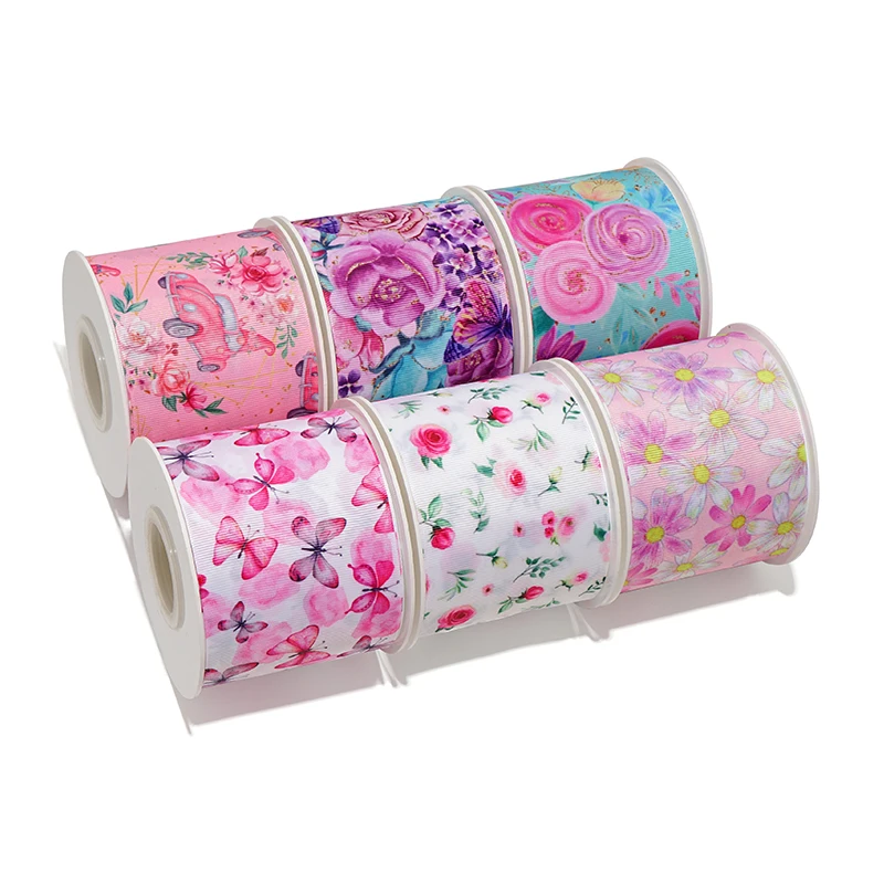 5Yards Flower Printed Grosgrain Ribbons For Hair Bows DIY Handmade Materials88947 grosgrain ribbon,ribbon supplies,ribbon decoration