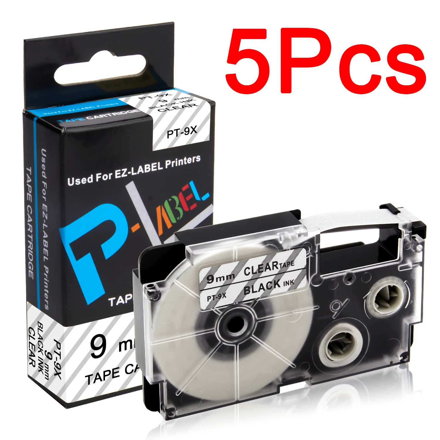 Labelwell 5Pcs XR-9X XR9X Tapes for Casio 9mm Label Tape XR-9WE XR-9RD XR-9BU XR-9YW XR-9GN XR-9ABK for KL-60 KL-100 120 Printer